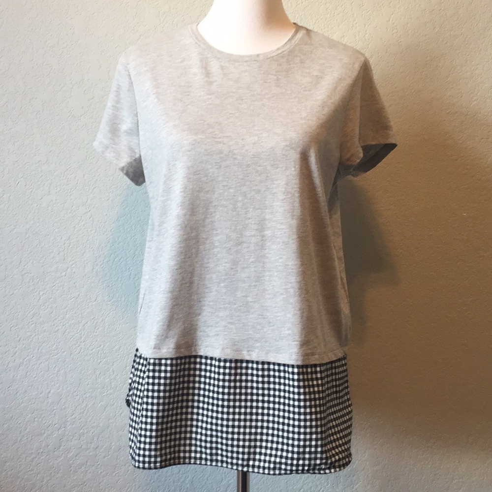 H&M Top Tunic T-Shirt Gray Gingham Black White